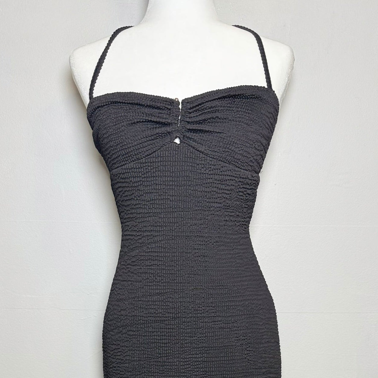 Endless Rose Black Crinkle Midi Dress Size Medium