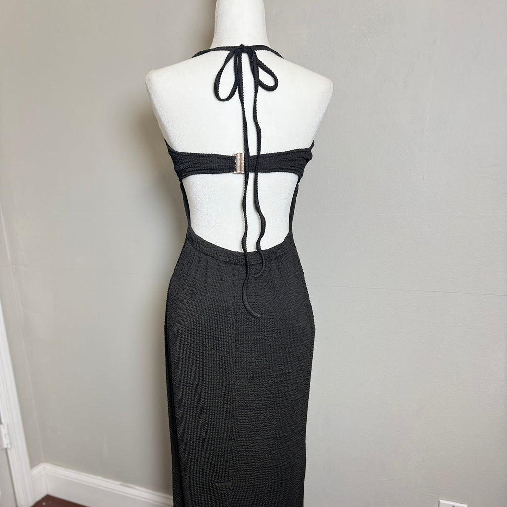 Endless Rose Black Crinkle Midi Dress Size Medium