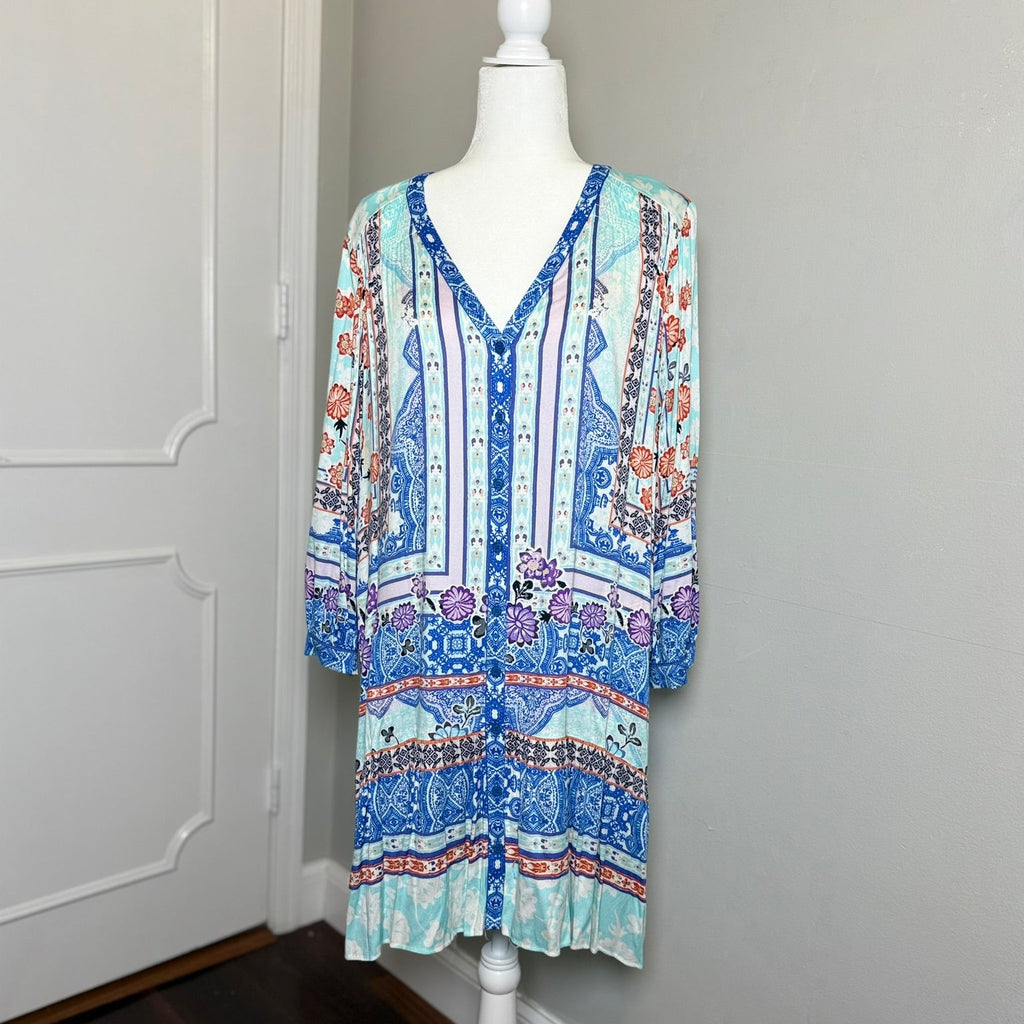 Hale Bob Printed V-Neck Tunic Dress Size Large