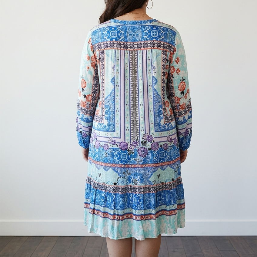 Hale Bob Printed V-Neck Tunic Dress Size Large