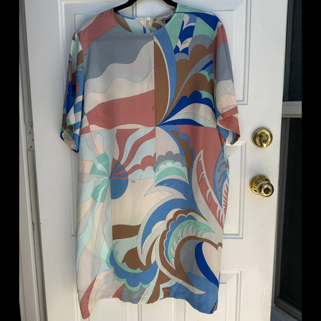 Emilio Pucci Geometric Print Silk Shift Dress Size 48 (8)