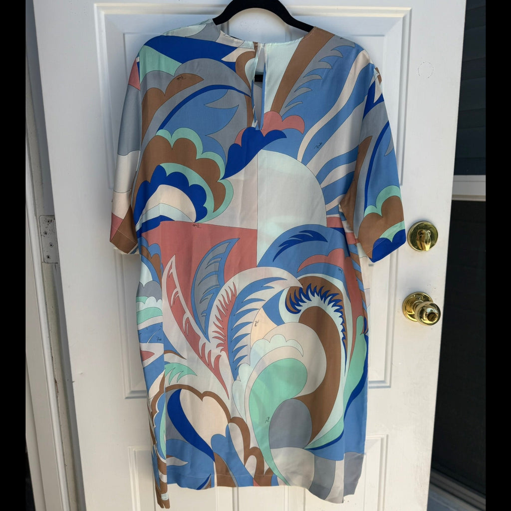Emilio Pucci Geometric Print Silk Shift Dress Size 48 (8)