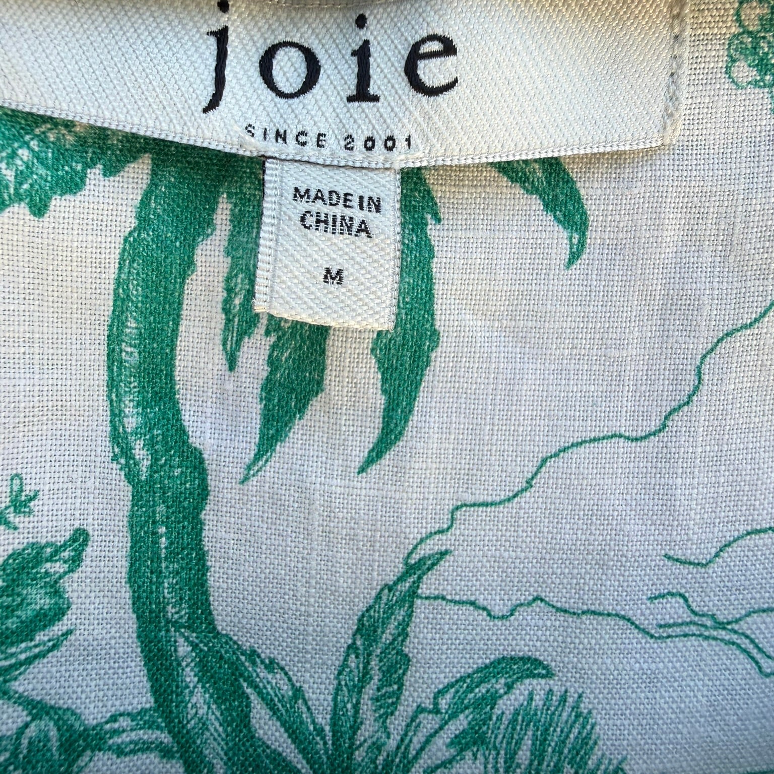 Joie Green toile Print Linen Dress Size Medium