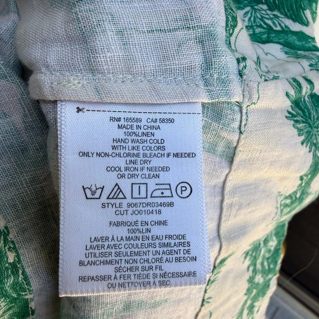 Joie Green toile Print Linen Dress Size Medium