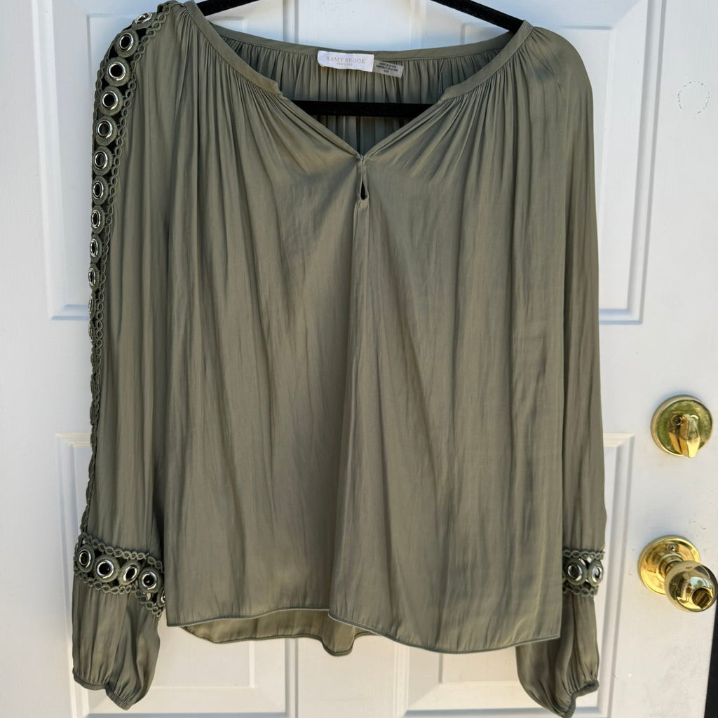 Ramy Brook Olive Grommet Detail Blouse Size Medium