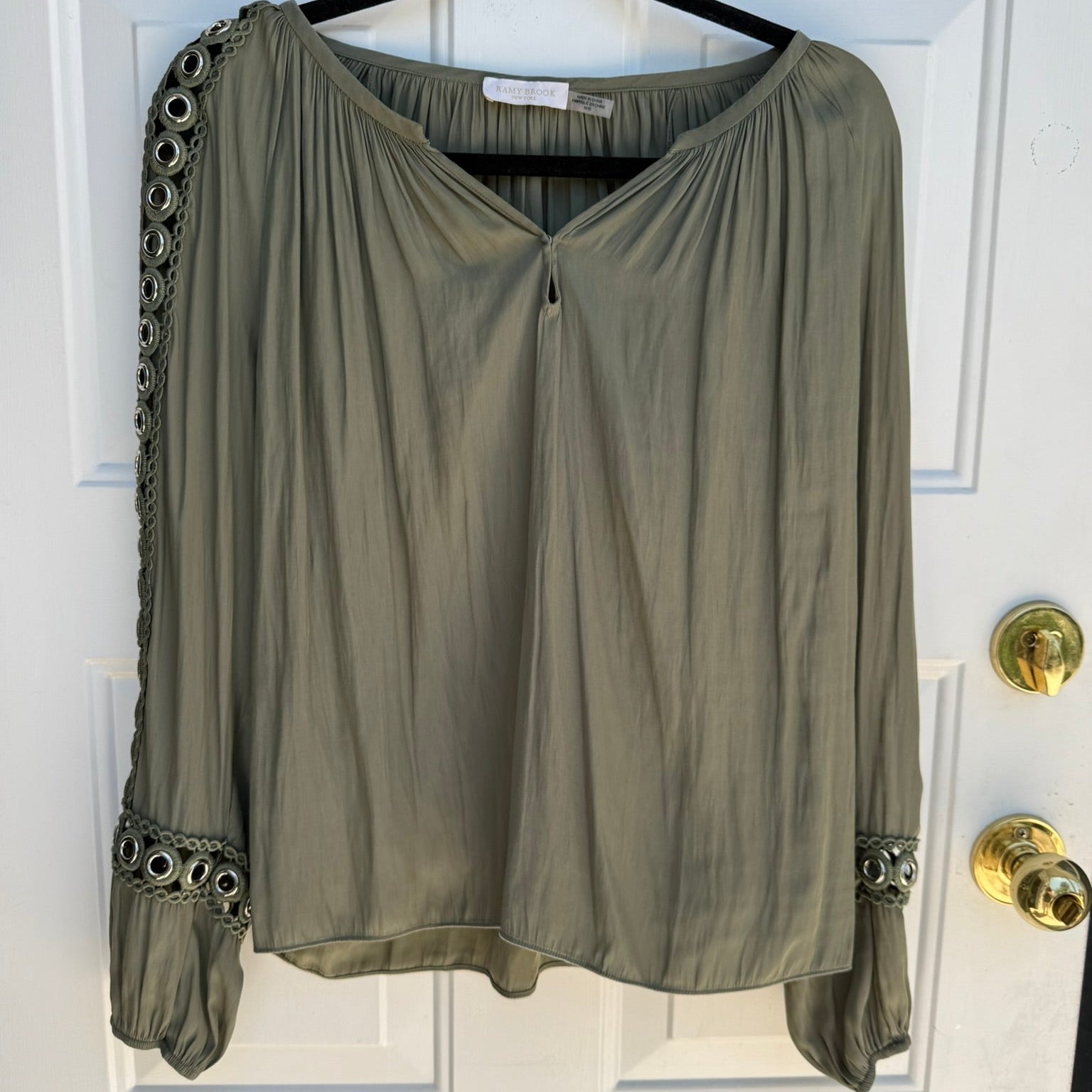Ramy Brook Olive Grommet Detail Blouse Size Medium
