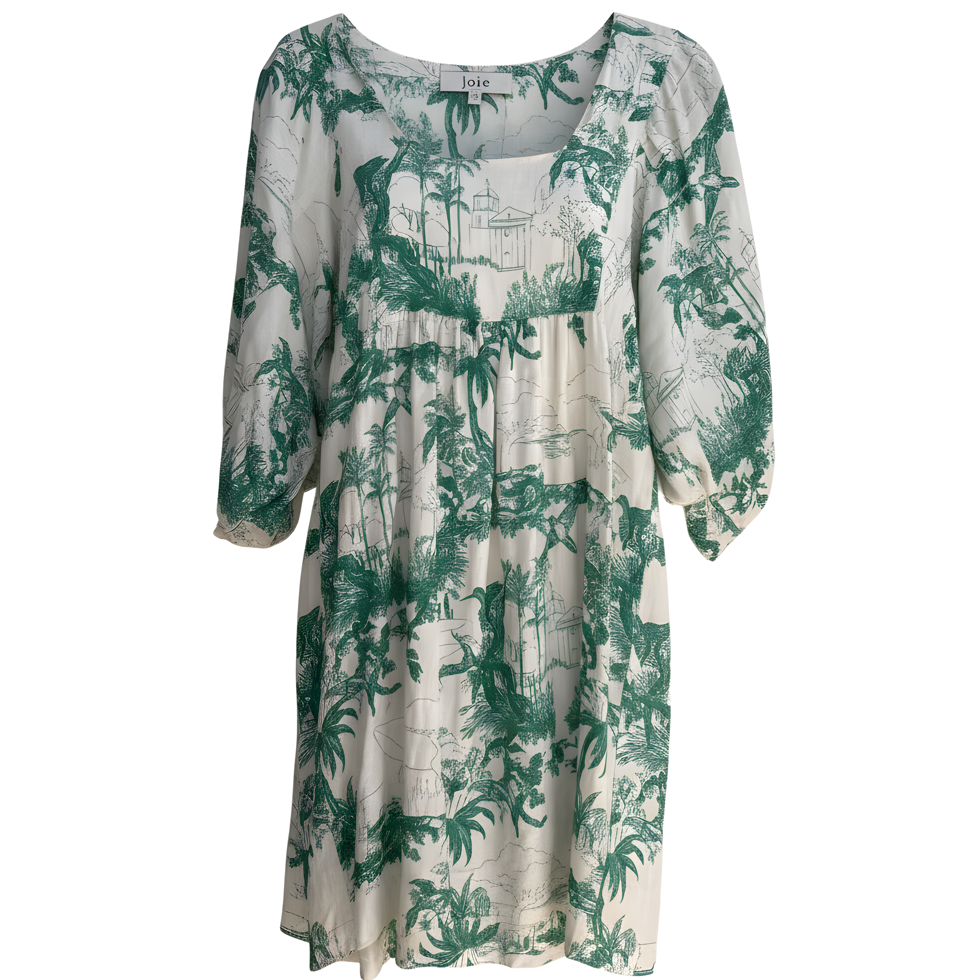 Joie Green toile Print Linen Dress Size Medium