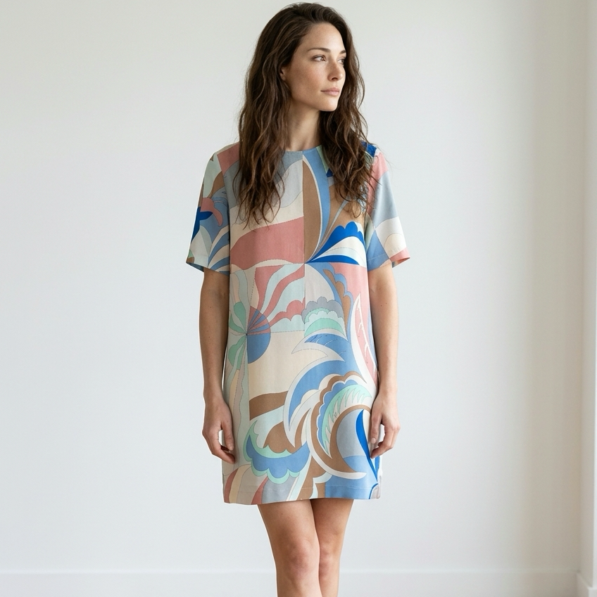 Emilio Pucci Geometric Print Silk Shift Dress Size 48 (8)