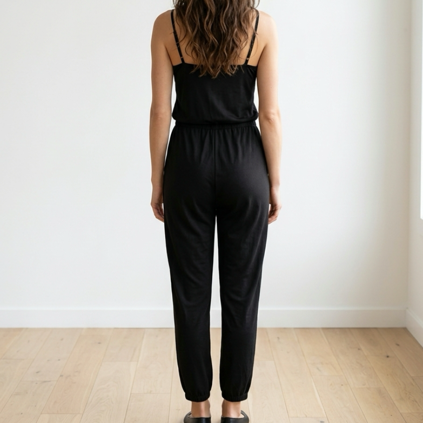 VUORI Lux Jogger Performance Jumpsuit V-Neck Shelf Bra Pockets Stretch Knit XL