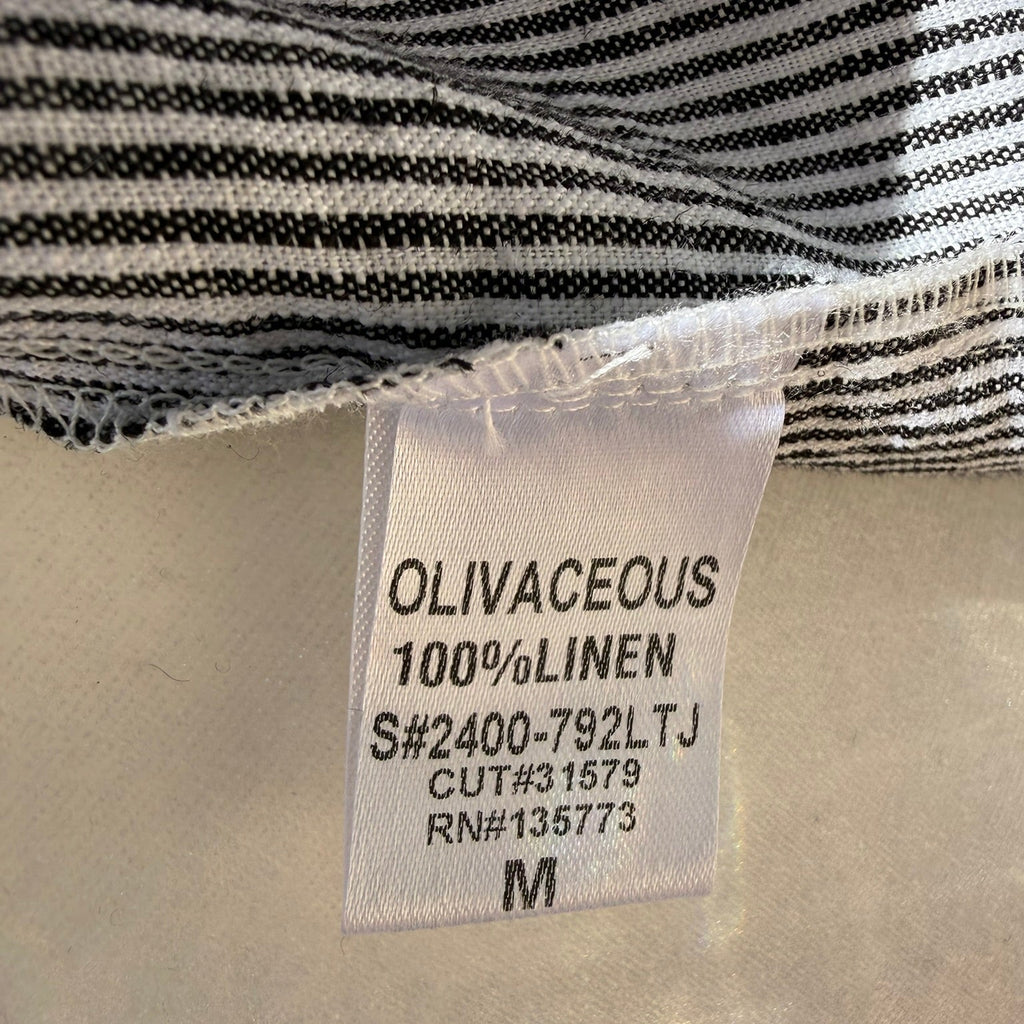 Olivaceous Striped Linen Puff Sleeve Blouse Size Medium