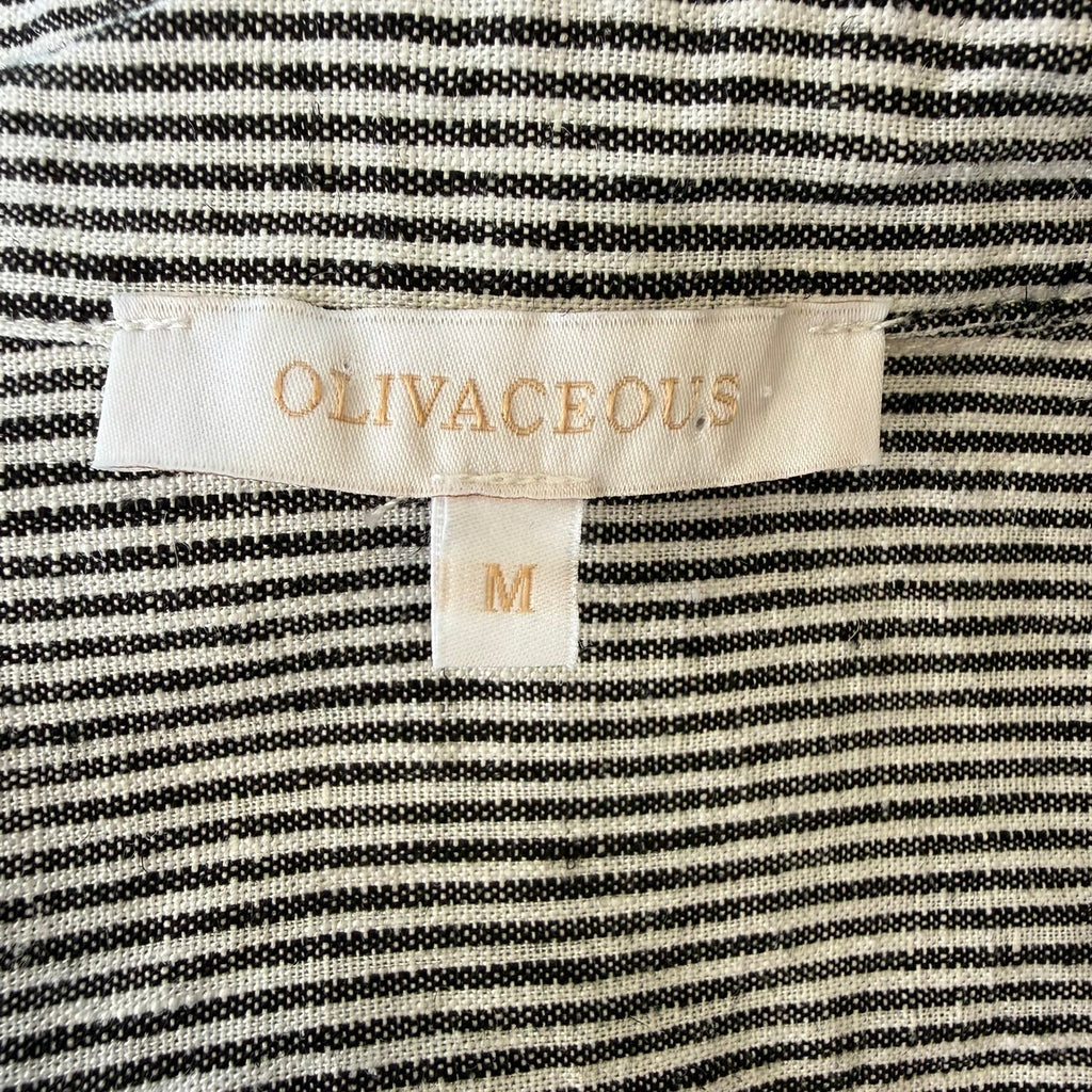 Olivaceous Striped Linen Puff Sleeve Blouse Size Medium