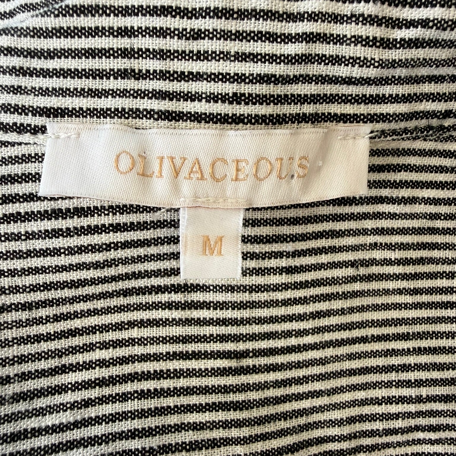 Olivaceous Striped Linen Puff Sleeve Blouse Size Medium