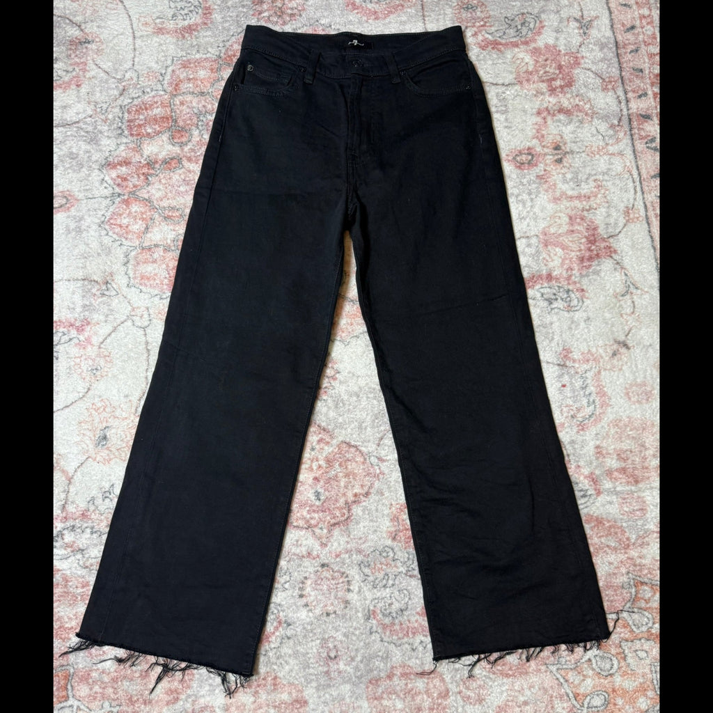 7 For All Mankind Black Raw Hem Jeans Size 27