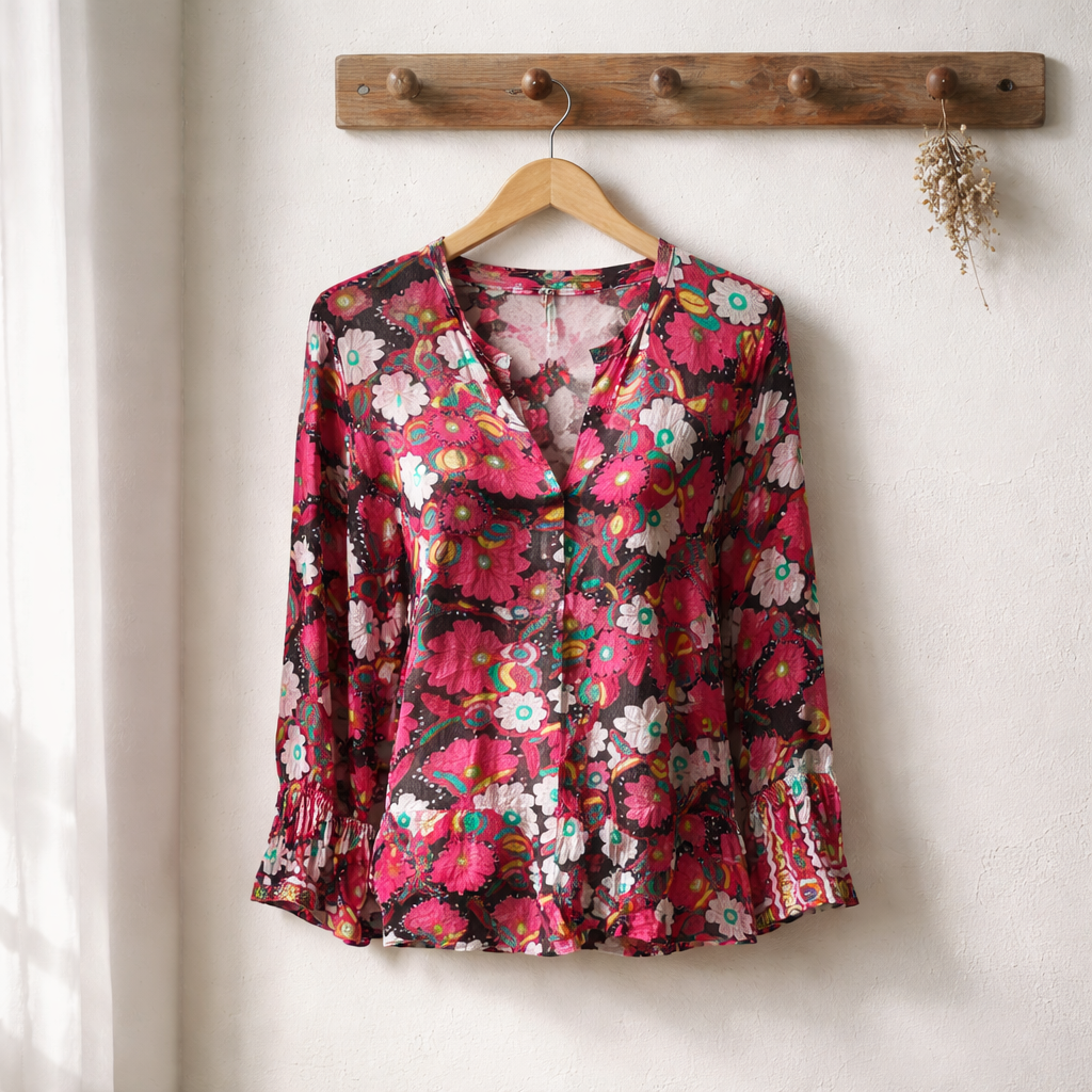 Kobi Halperin Floral Silk Blouse Size Medium