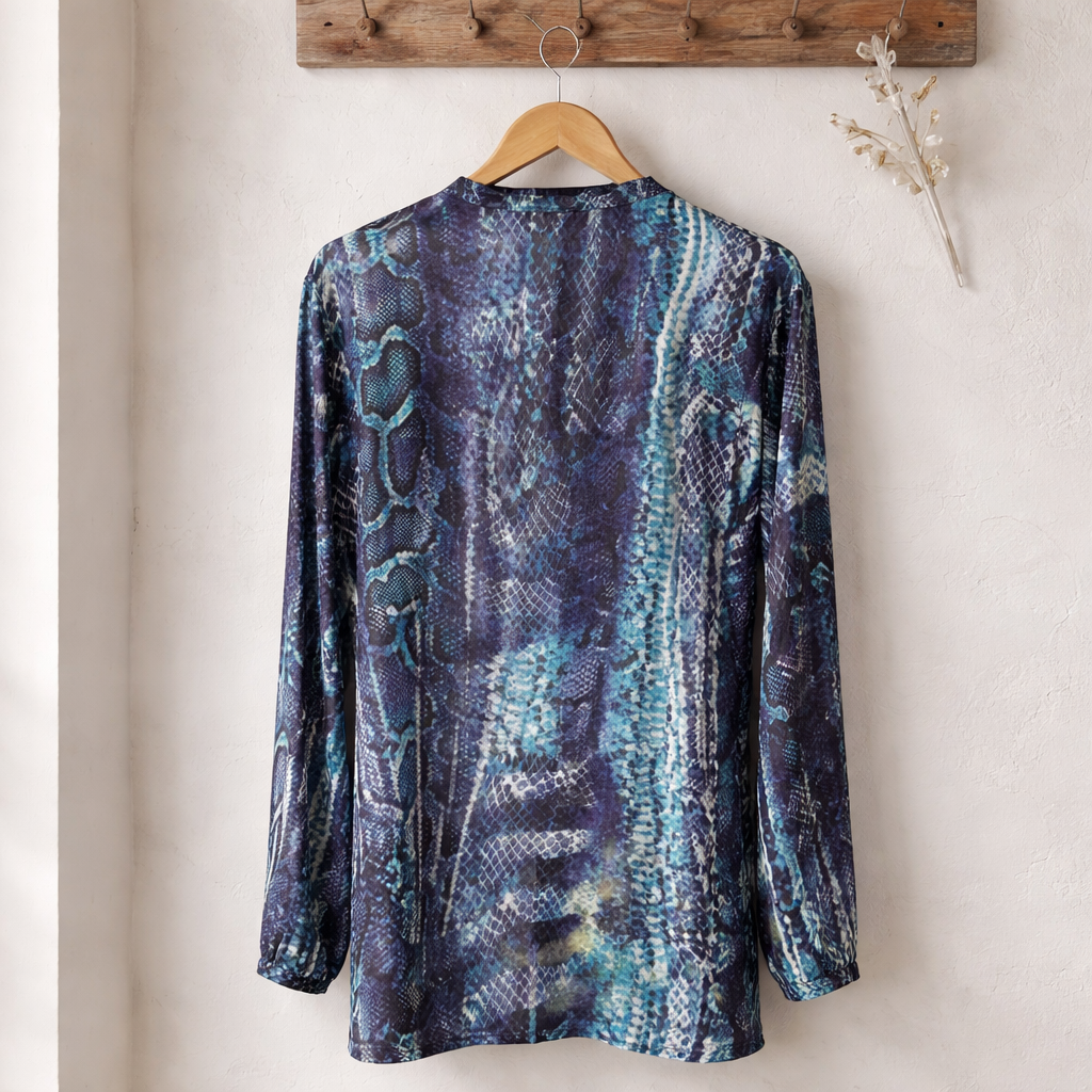 Hale Bob Beaded Snakeskin Print Blouse Size Large