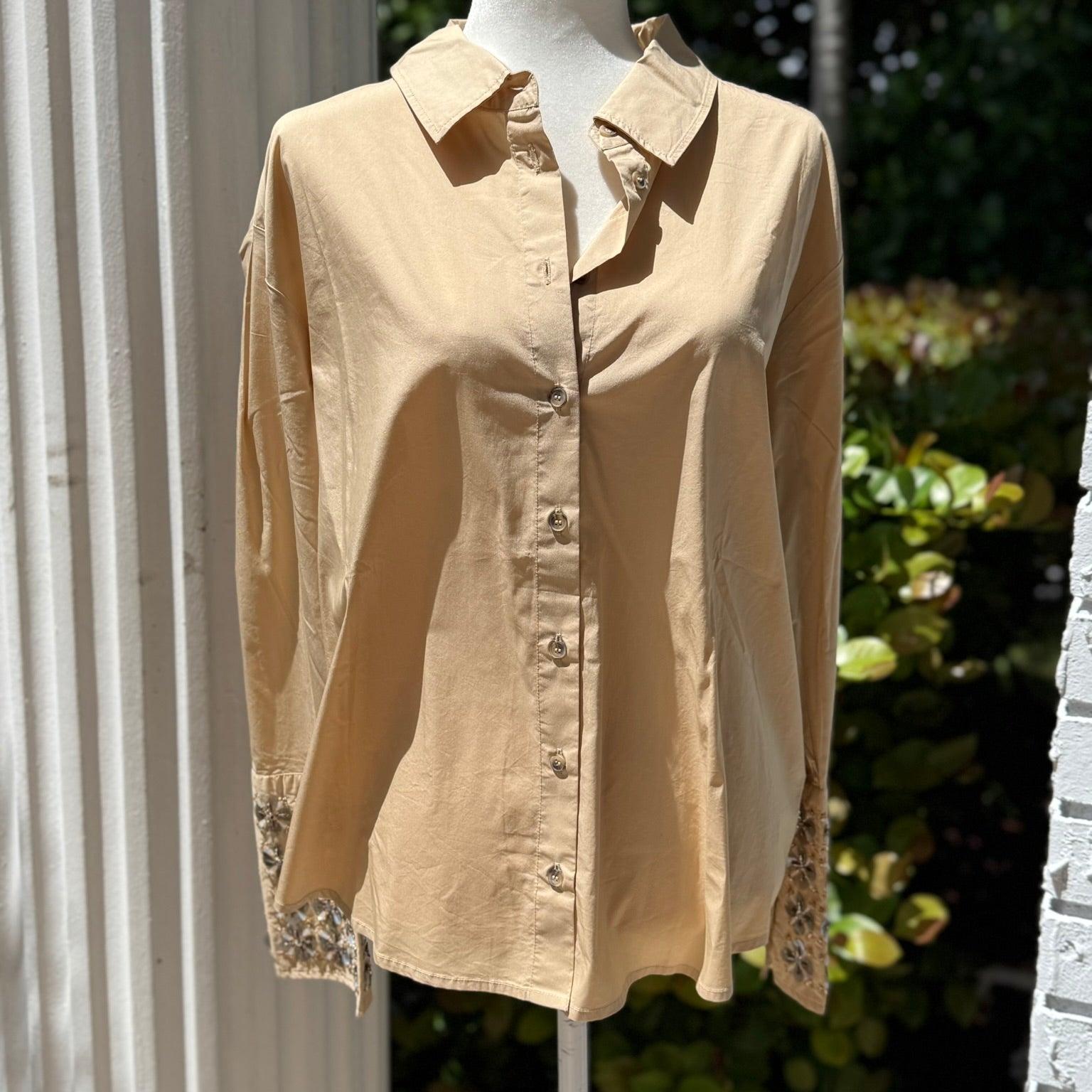 Tanya Taylor Embellished Cuff Button-Down Shirt Size XL