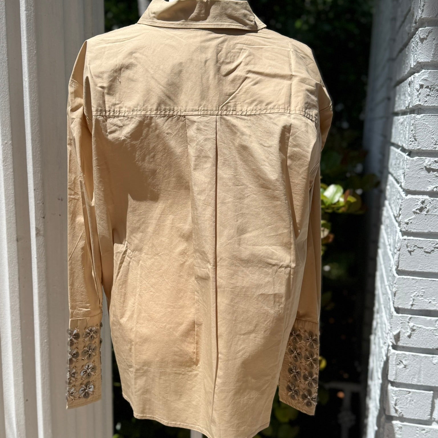 Tanya Taylor Embellished Cuff Button-Down Shirt Size XL