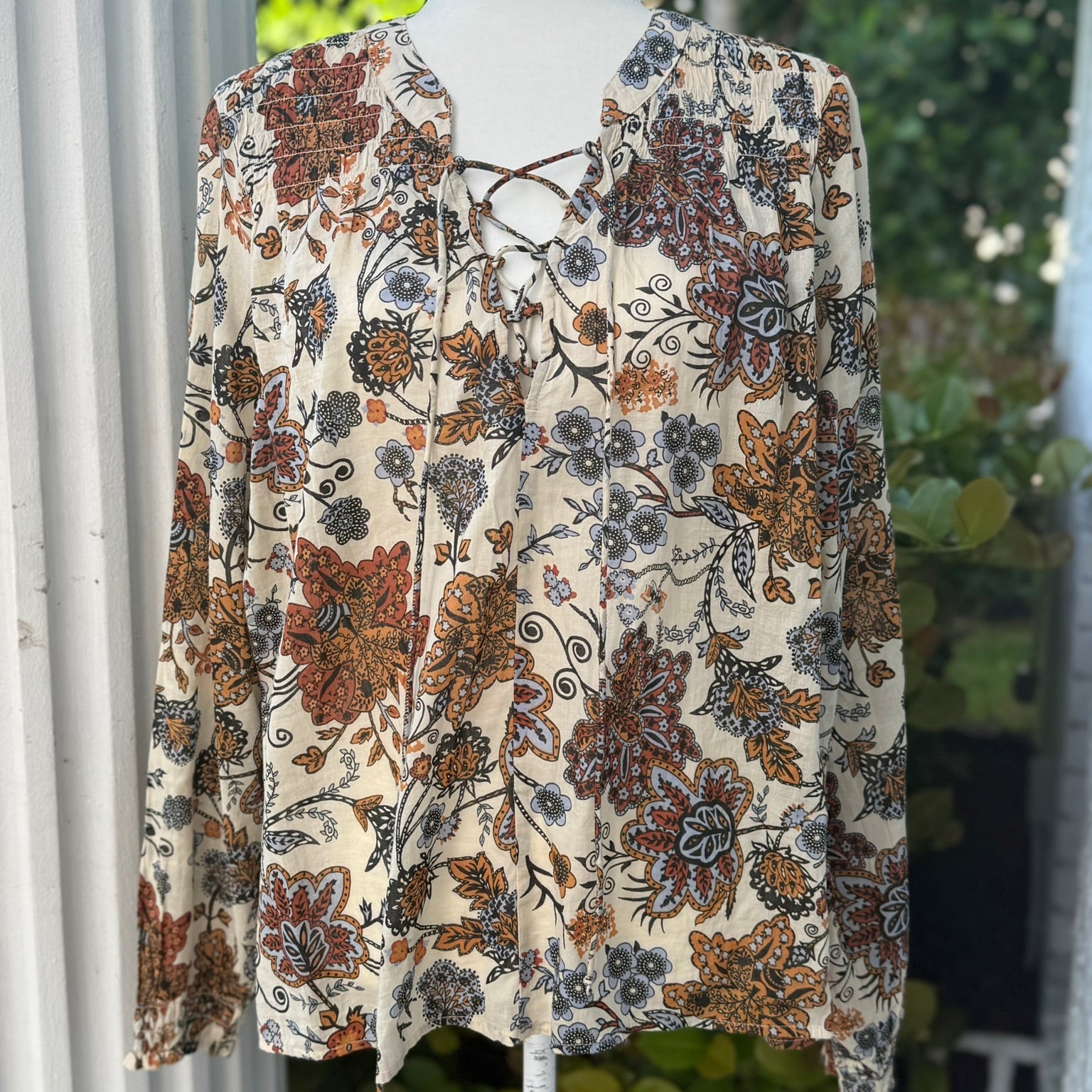 Elan Floral Print Boho Blouse Size XL