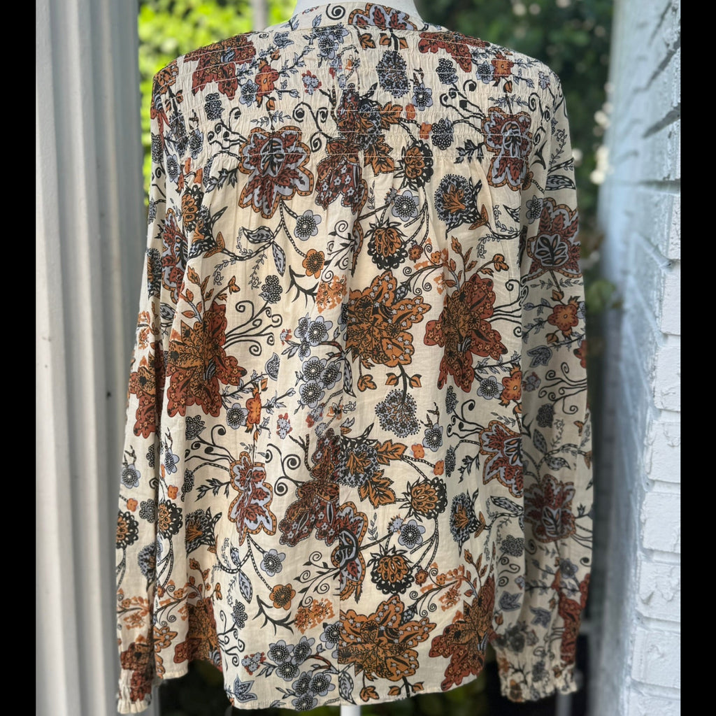Elan Floral Print Boho Blouse Size XL