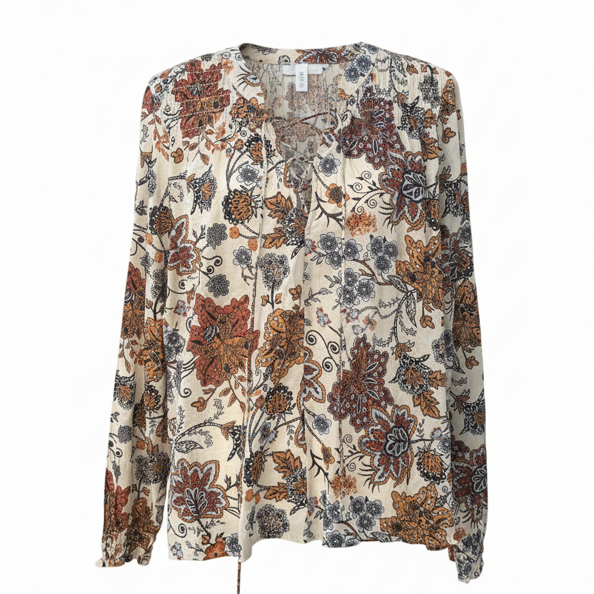 Elan Floral Print Boho Blouse Size XL