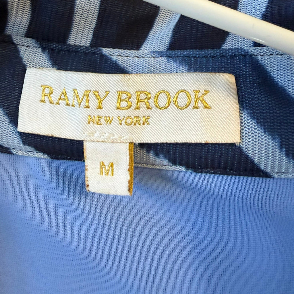 Ramy Brook Blue Swirl Mesh Button-Down Top Size Medium