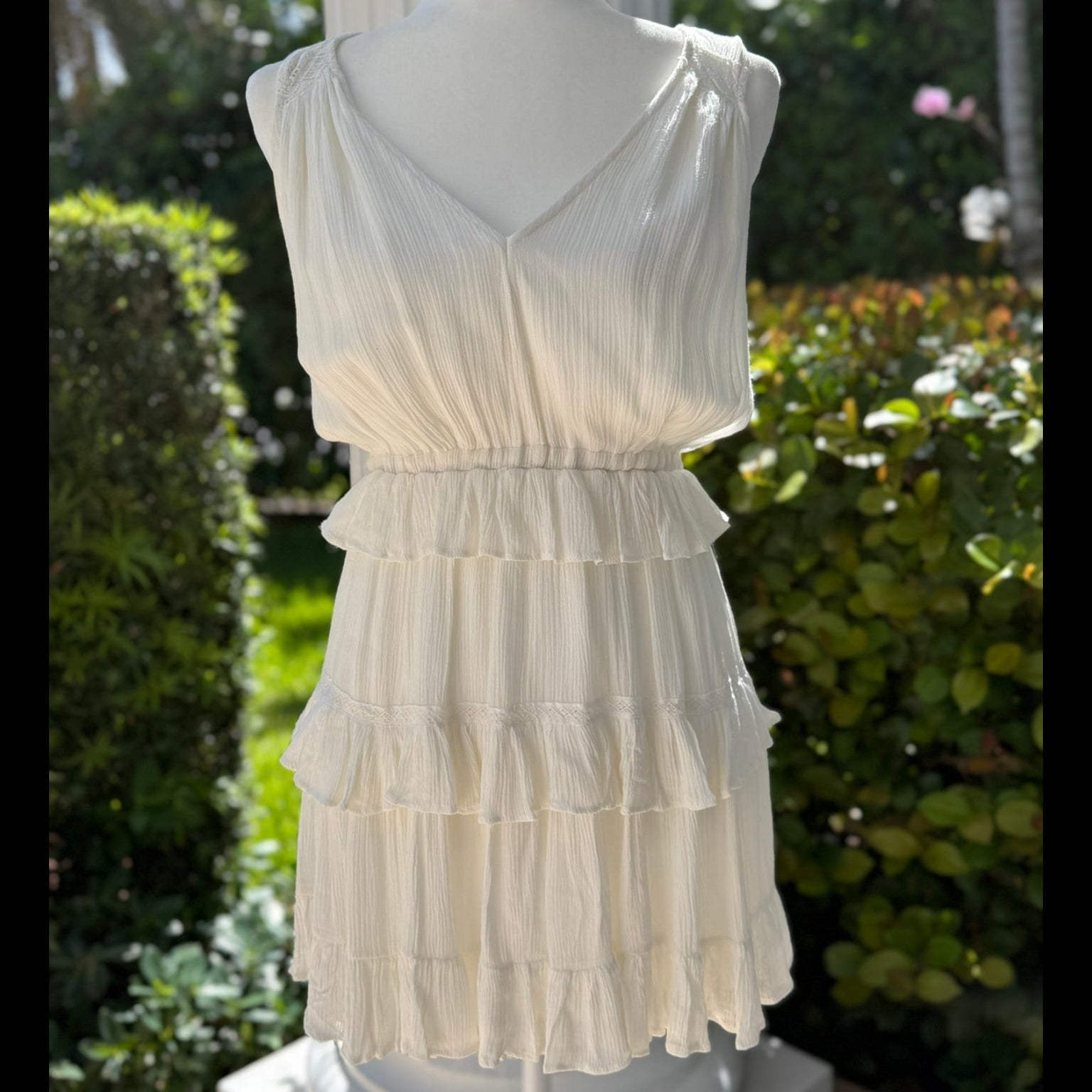 Mustard Seel White Tiered Mini Dress Size Small