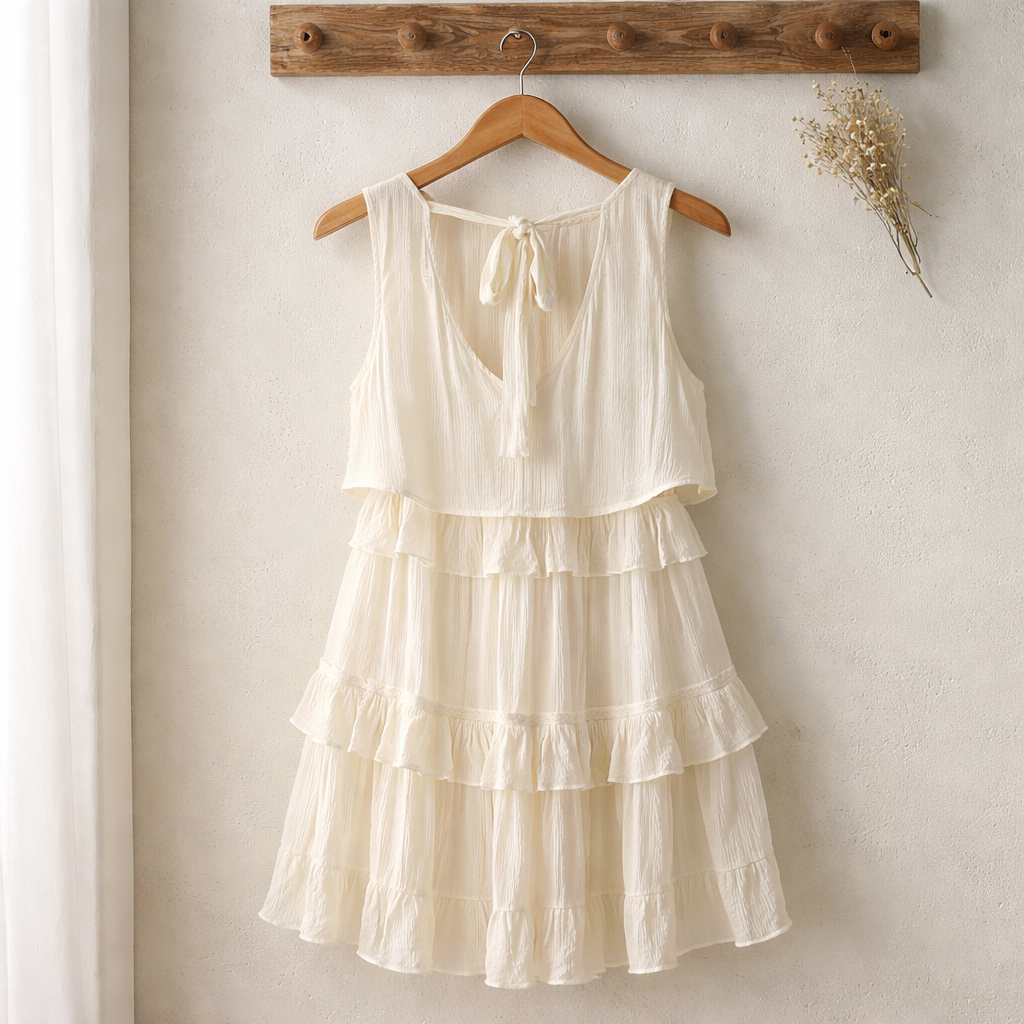 Mustard Seel White Tiered Mini Dress Size Small