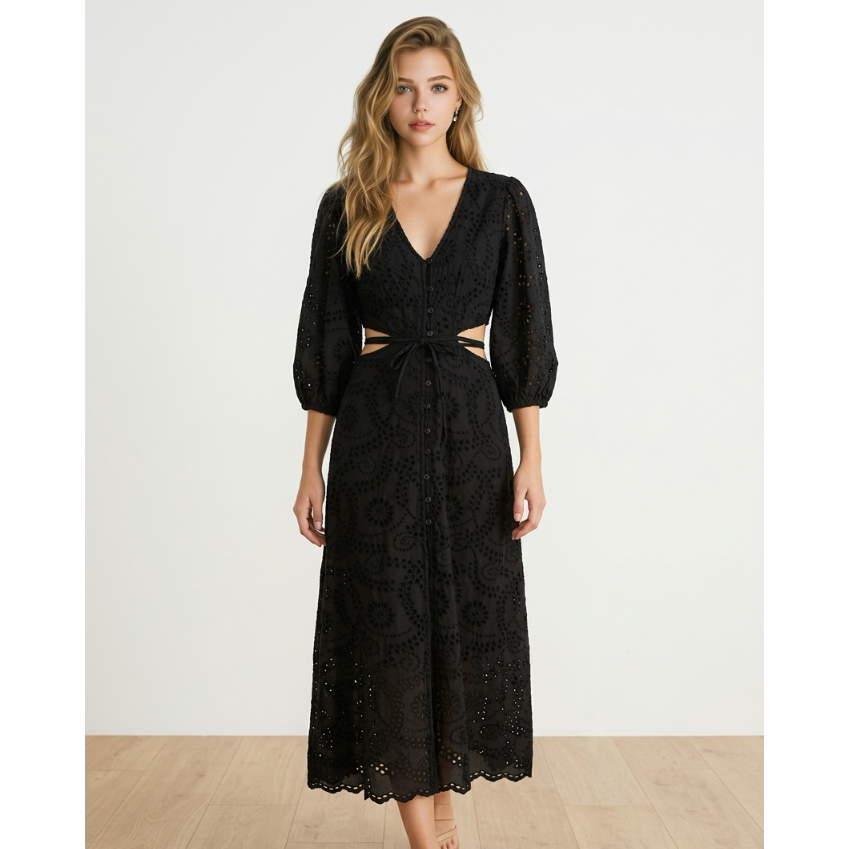 Young Fabulous & Broke (YFB) Eyelet Cutout Midi Dress Size Small