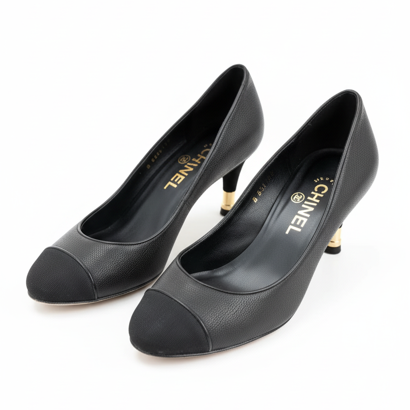 Chanel Cap-Toe Grained Leather Pumps Size 37.5
