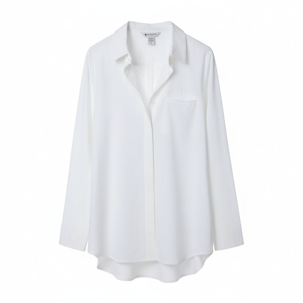 Athleta Urbanite Lightweight Long Sleeve Button Down Shirt- White Size Medium