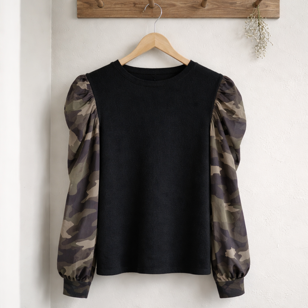 Generation Love Camo Puff Sleeve Top Size Large