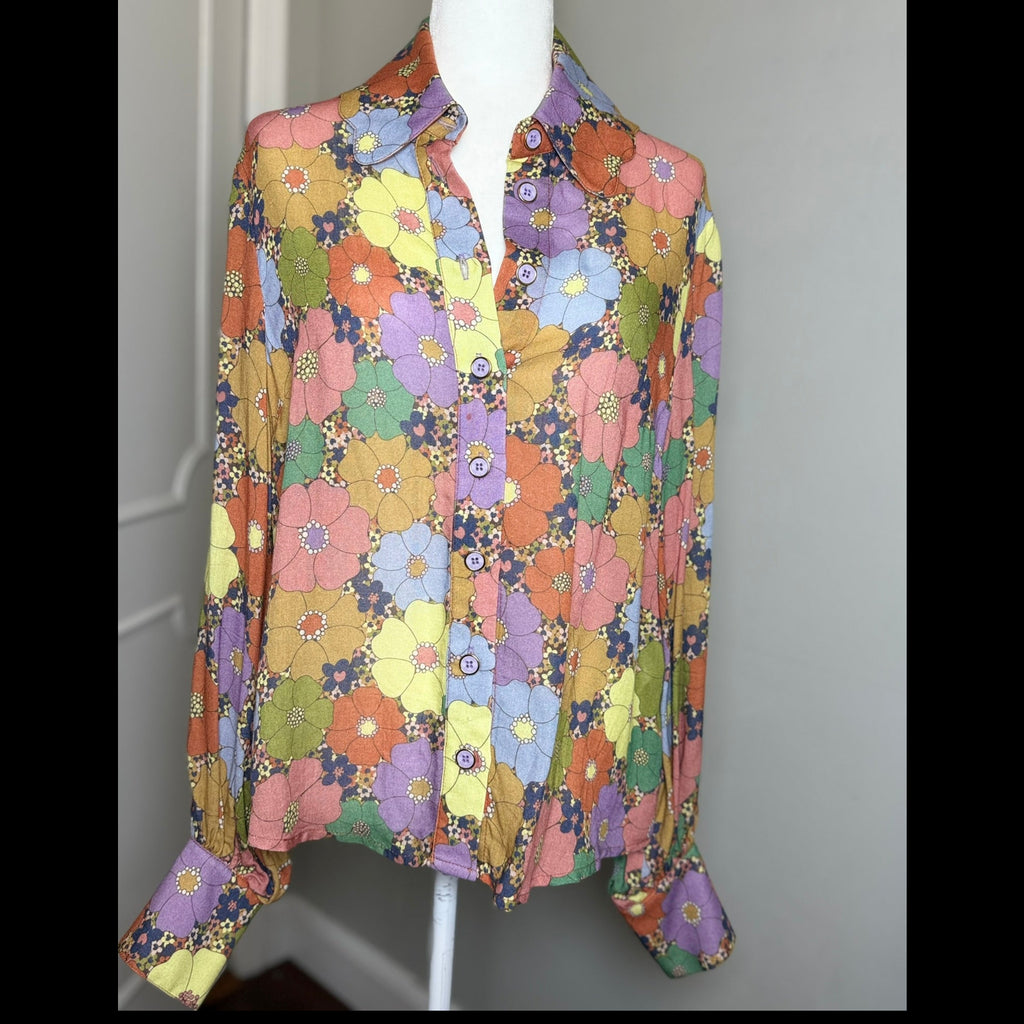Manoush Floral Print Button-Down Shirt Size 10