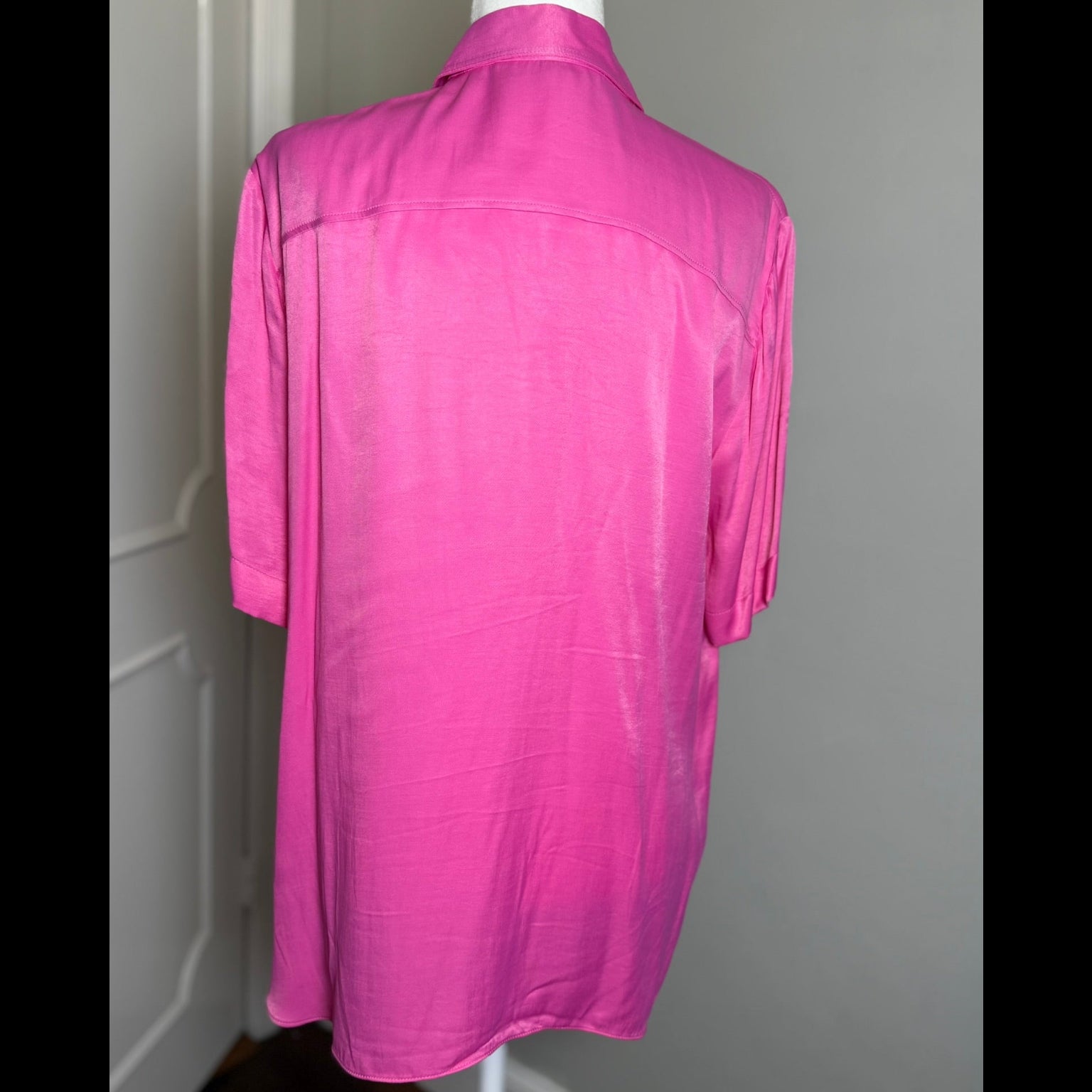 Zara Satin Short-Sleeve Button Down Blouse Size XL