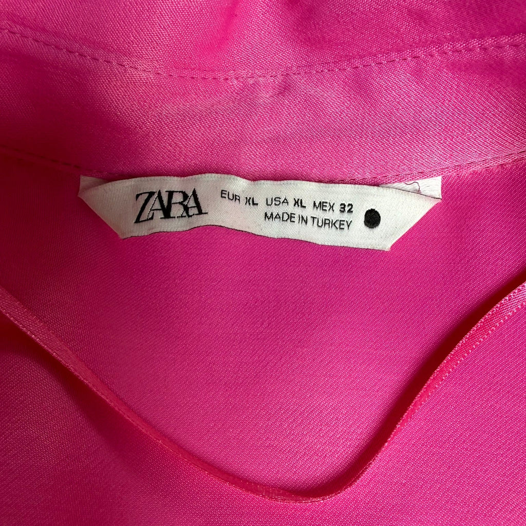 Zara Satin Short-Sleeve Button Down Blouse Size XL