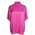 Zara Satin Short-Sleeve Button Down Blouse Size XL