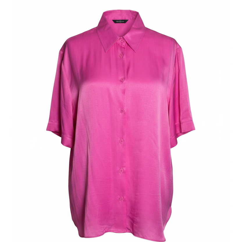 Zara Satin Short-Sleeve Button Down Blouse Size XL