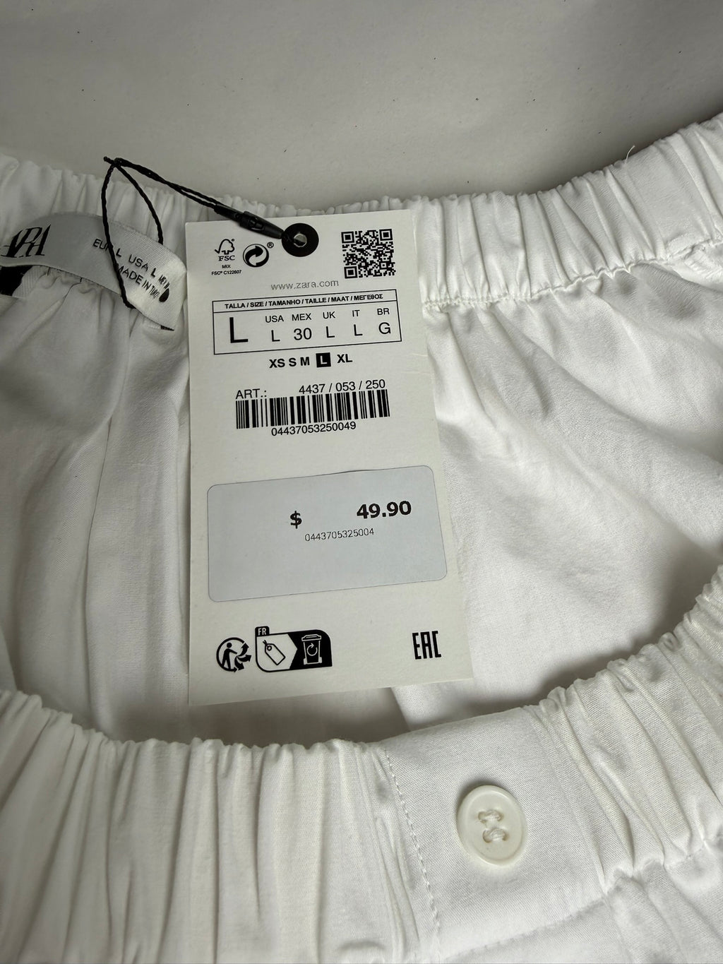 Zara White Off-the-Shoulder Button-Down Shirt Size Large