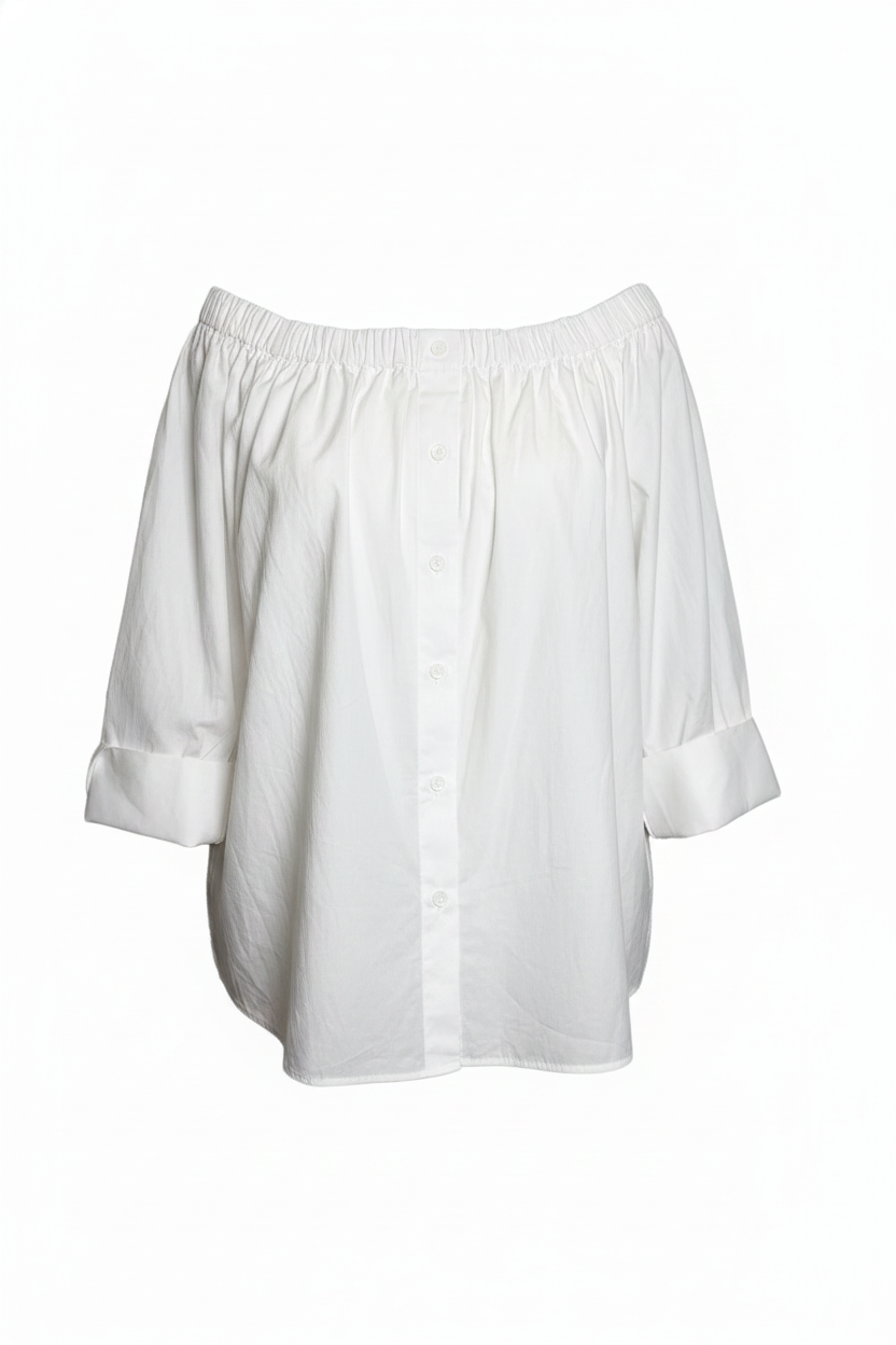 Zara White Off-the-Shoulder Button-Down Shirt Size Large