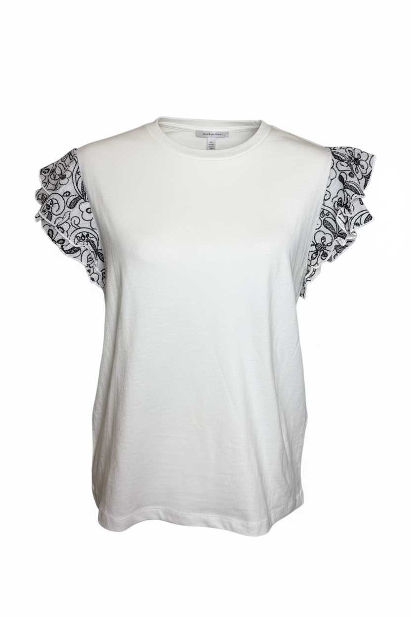 Zara Embroidered Ruffle Sleeve T-Shirt Size Medium