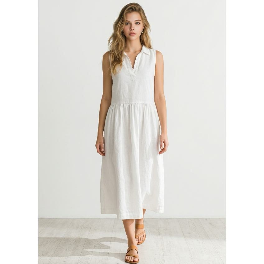 Frank & Eileen White Linen Sleeveless Dress Size Medium