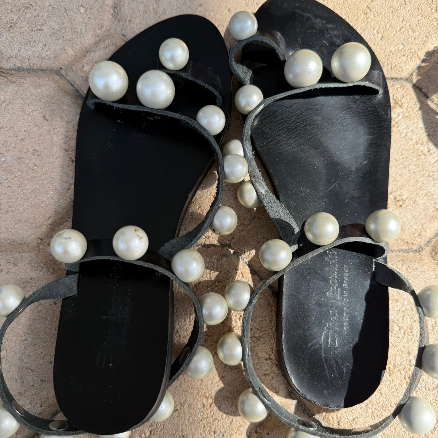 Leather Pearl Embellished Sandals Size 7.5