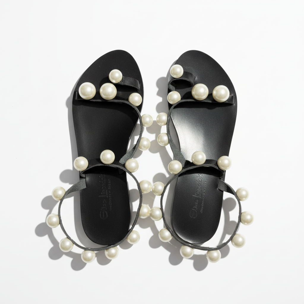 Leather Pearl Embellished Sandals Size 7.5