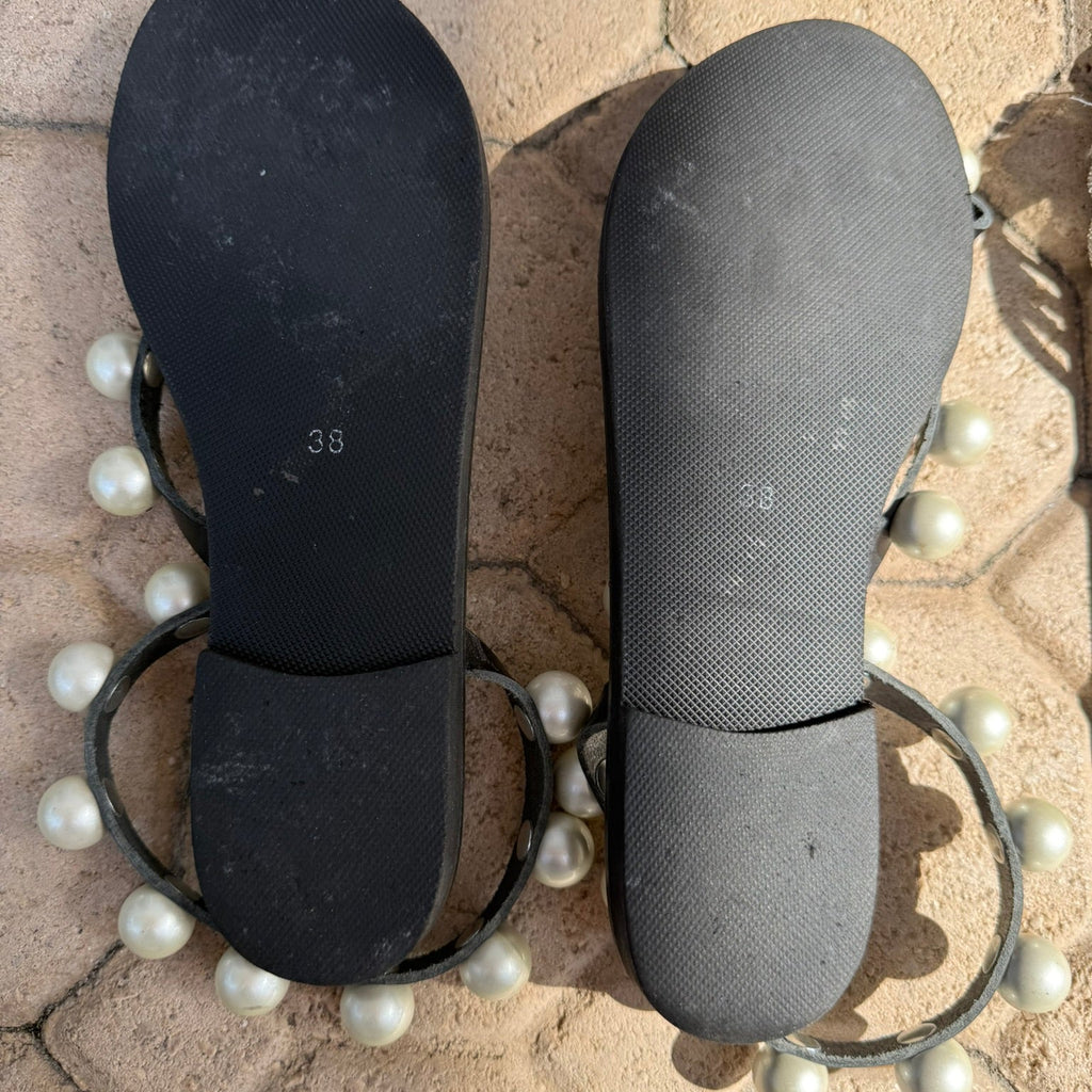 Leather Pearl Embellished Sandals Size 7.5