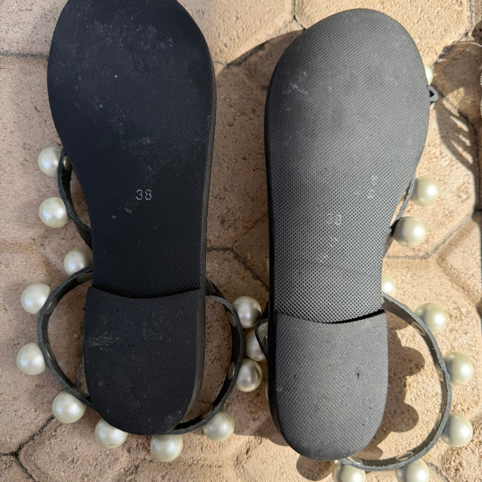 Leather Pearl Embellished Sandals Size 7.5