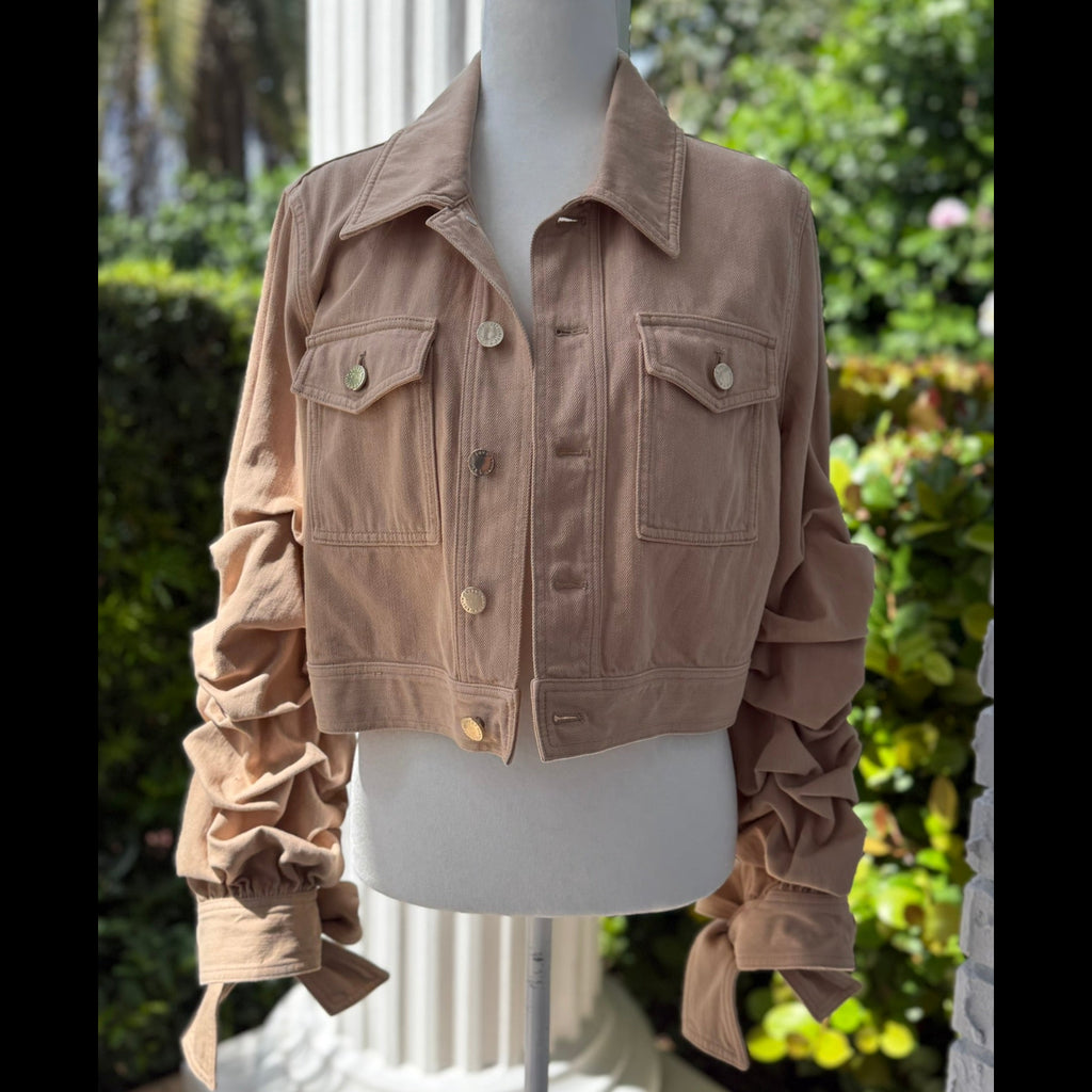 Alice & Olivia Jeans Ruched Sleeve Jacket Size Large