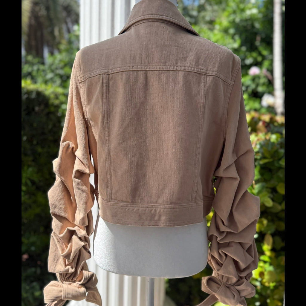 Alice & Olivia Jeans Ruched Sleeve Jacket Size Large