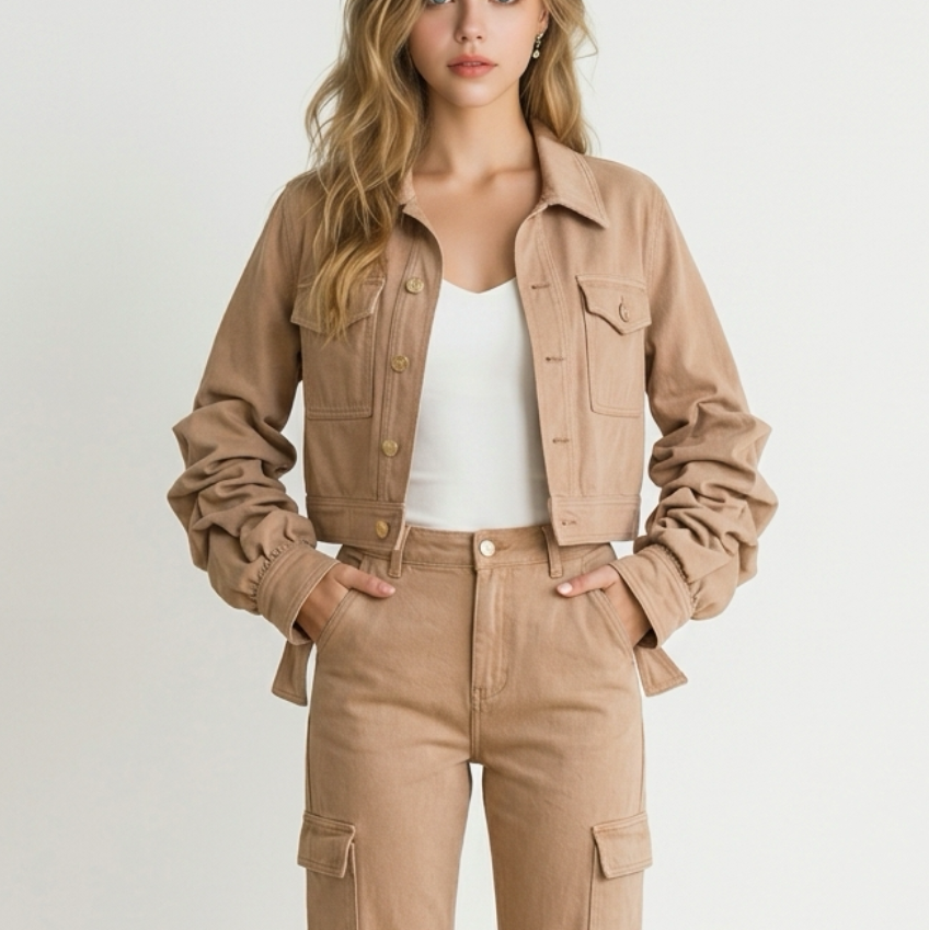 Alice & Olivia Jeans Ruched Sleeve Jacket Size Large
