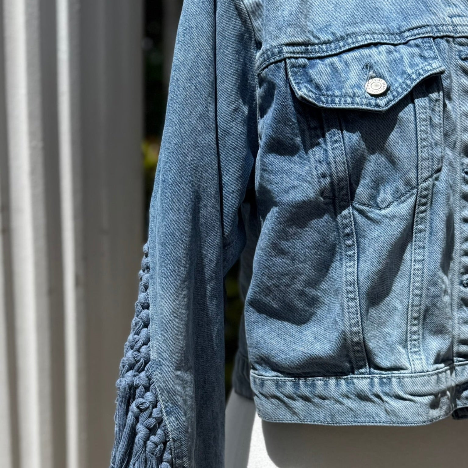 Lucky Brand Westival Fringe Crop Denim Jacket Size Small