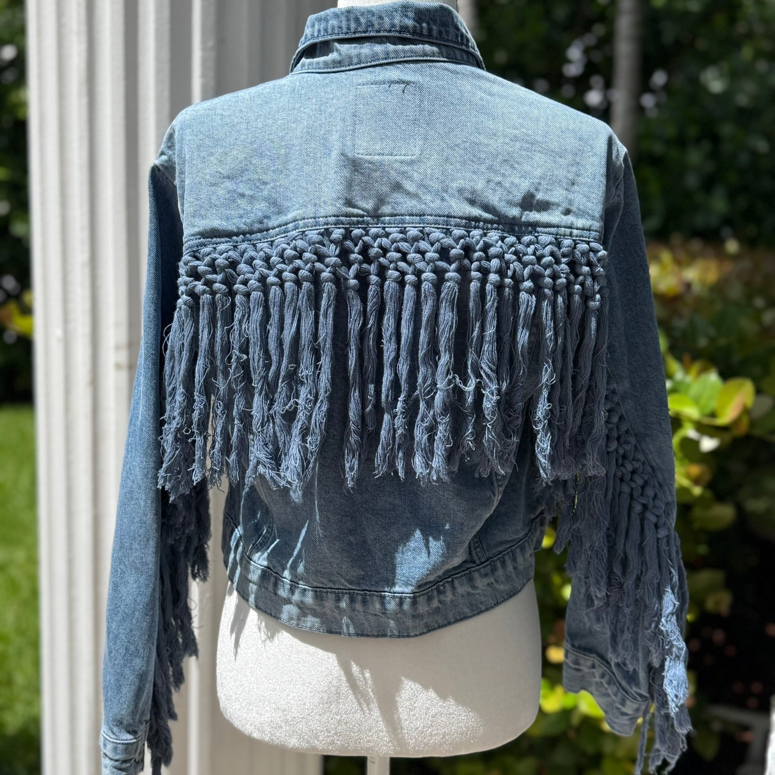 Lucky Brand Westival Fringe Crop Denim Jacket Size Small