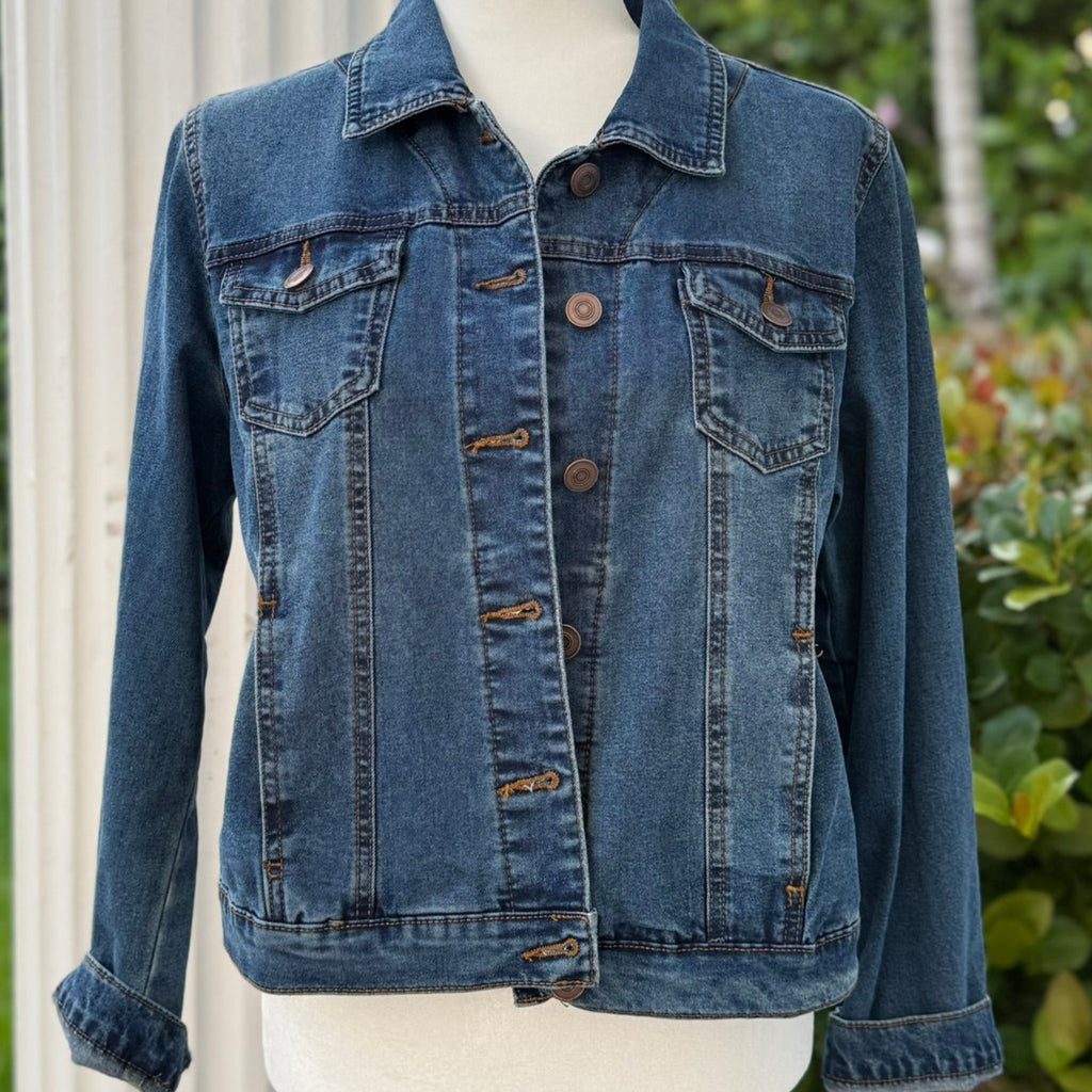 Suzy T Designs Sequined Floral Denim Jacket Size Medium